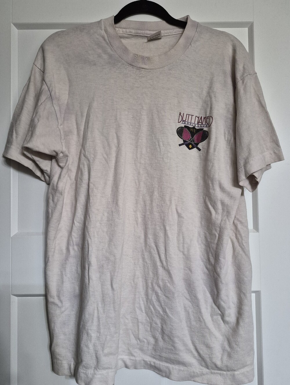 Vintage White Graphic Tennis Club Tee Funny Size Large
